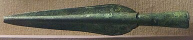 Bronze spearhead from Leontopolis, 2nd millennium BC, National Archaeological Museum (France). Lance.jpg