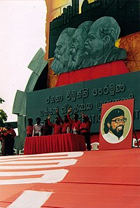 After their insurrection was crushed in 1989, the JVP was decriminalized, and they entered mainstream politics in the 1990s Lanka99-01-jvp4.jpg