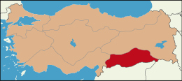 Cənub-şərqi Anadolu regionu xəritədə