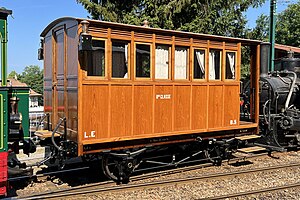 Ehemaliger Personenwagen der MC aus dem Jahre 1865 als B2 der LE bei der BC als historisches Fahrzeug (2023)