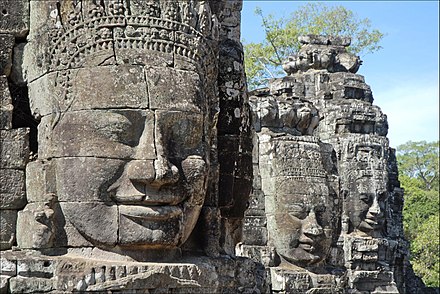 Face towers of the Bayon represent the king as the Bodhisattva Lokesvara.