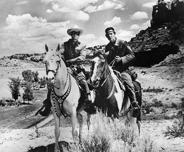 Jay Silverheels (right) as Tonto with Clayton Moore as the Lone Ranger in the TV adaptation