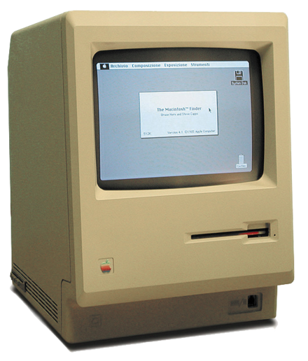 The Macintosh 128K introduced the Compact Macintosh case style. The bevelled edges were also used on Apple's other products of the time like the Apple II series and the Apple III.