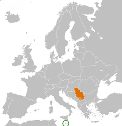 Mapa označující umístění Malty a Srbska