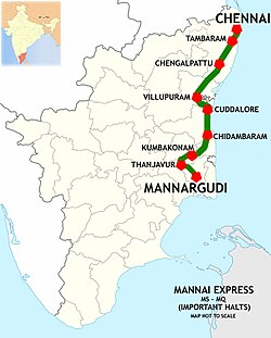 Mannai Express (Chennai - Mannargudi) Mapa trasy.jpg