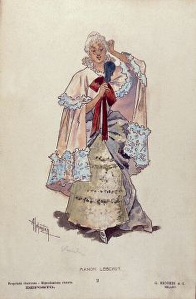 Manon's costume for act 2 designed by Adolfo Hohenstein for the world premiere