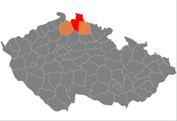 Окръг Либерец на картата на Либерецкия край и Чехия