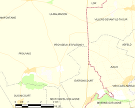 Mapa obce Proviseux-et-Plesnoy