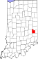 Harta statului Indiana indicând comitatul Fayette