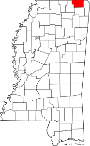 Map of Mississippi highlighting Alcorn County.svg