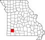 Harta statului Missouri indicând comitatul Lawrence