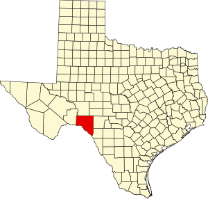 Kaart van Texas met de nadruk op Val Verde County