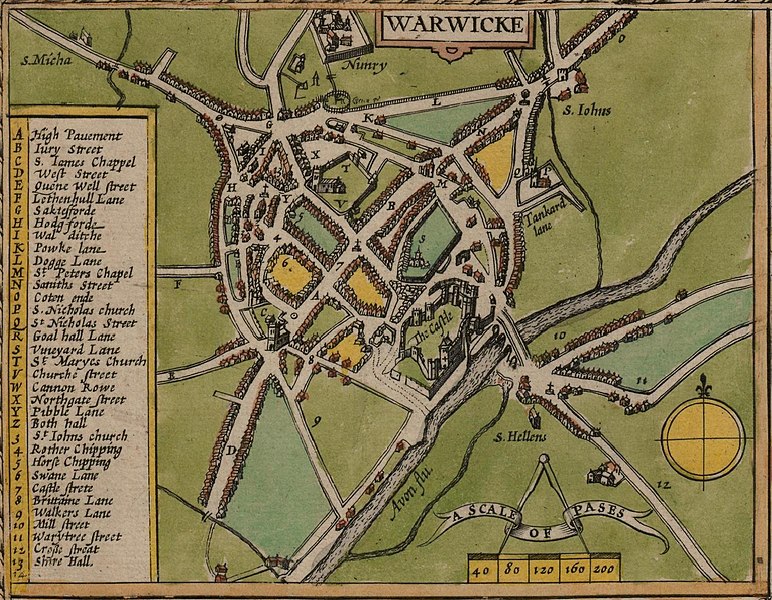 File:Map of Warwick, cropped from Warwickshire - John Speed Map 1610.jpg