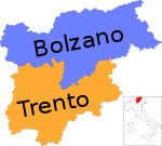 Mapa de la regió del Trentino-Tirol del Sud, Itàlia, amb provinces-it.svg