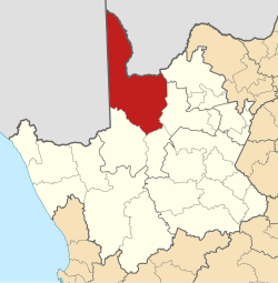 Kaart van Suid-Afrika wat Dawid Kruiper in Noord-Kaap aandui