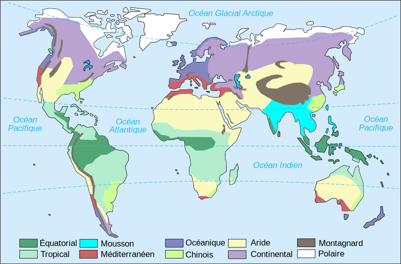 Archivo:Map world climate zones (simplified to 10)-fr.svg
