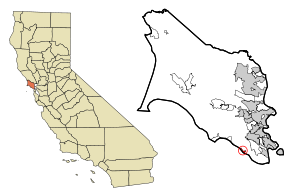 Marin County Kalifornia Sisäänrakennetut ja rekisteröimättömät alueet Muir Beach Highlighted.svg