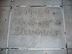 The handprints of Stevenson in front of Hollywood Hills Amphitheater at Walt Disney World's Disney's Hollywood Studios theme park