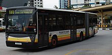Whereas SBS opted for double-decker buses, TIBS went for articulated buses instead. This is a Hispano Carrocera-bodies Mercedes-Benz O405G Mercedes Benz O405G Bukit Panjang.jpg