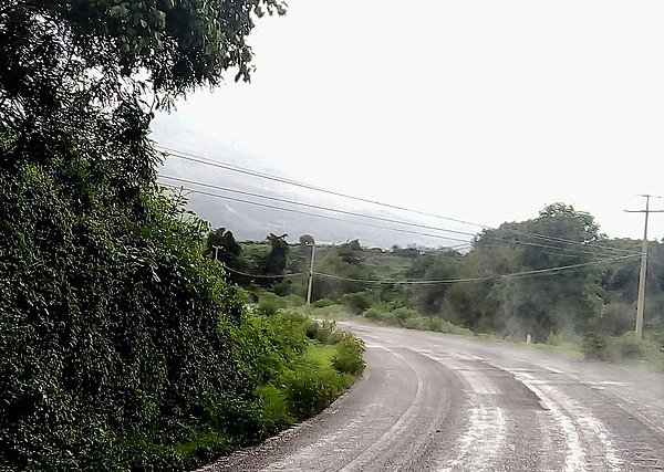 Rain evaporating after falling on hot pavement