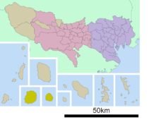 Kaart van Tokio met Miyake gemarkeerd