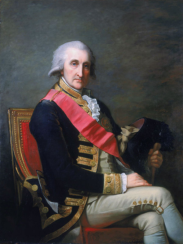 Admiral Lord Rodney (appointed a Knight Companion in 1780) wearing the riband and star of the Order.