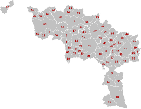 Hainaut Municipalities Hainaut Belgium Map - Number.svg