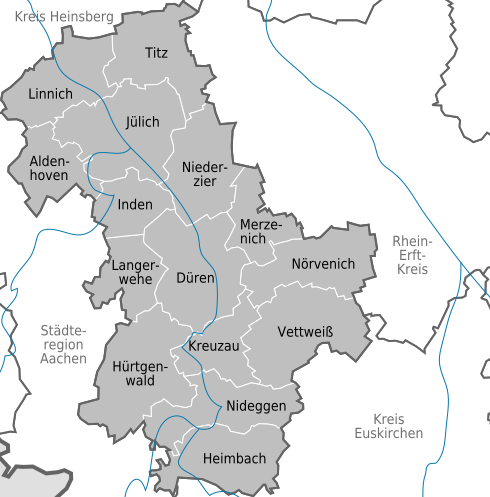 Mapa do distrito de Düren.