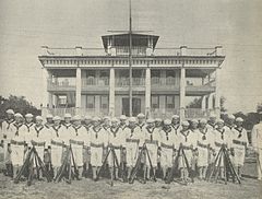 Naval militiamen in Sarasota, Florida, wearing their white uniforms in 1917. Naval-militia-right-before-leaving.jpg