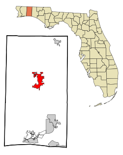 Okaloosa County Florida Incorporated and Unincorporated areas Crestview Highlighted.svg