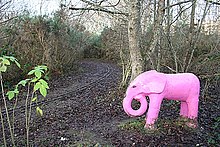 Pink elephant beside the railway Pink Elephant - geograph.org.uk - 1092344.jpg