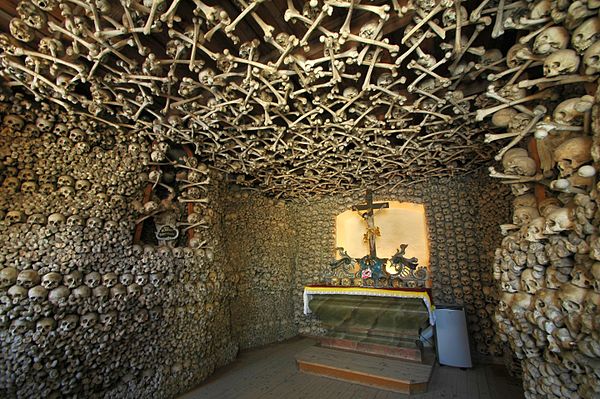 Human remains on the walls and ceiling of Skull Chapel, Poland