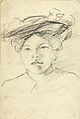 Portrait of a Woman in a Hat label QS:Len,"Portrait of a Woman in a Hat" label QS:Lnl,"Portret van een vrouw met hoed" . 1903 (?). pencil on paper medium QS:P186,Q14674;P186,Q11472,P518,Q861259 . 20 × 13 cm (7.8 × 5.1 in). Utrecht, Centraal Museum.