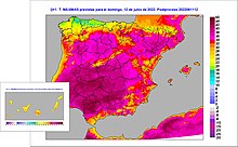 Forecast maximum temperatures for 12 June in the Iberian Peninsula. Prevision t max 12junio.jpg