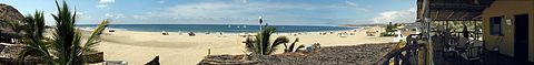 Panoramic view of beach in Punta Sal, Tumbes, Peru, as seen from hostel Hua Punta Sal