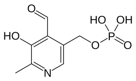 Die chemische Struktur von Pyridoxalphosphat, einer Form von Vitamin B6.