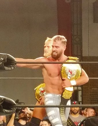 Ross Von Erich celebrating winning the MLW World Tag Team Championship at MLW Saturday Night SuperFight in November 2019