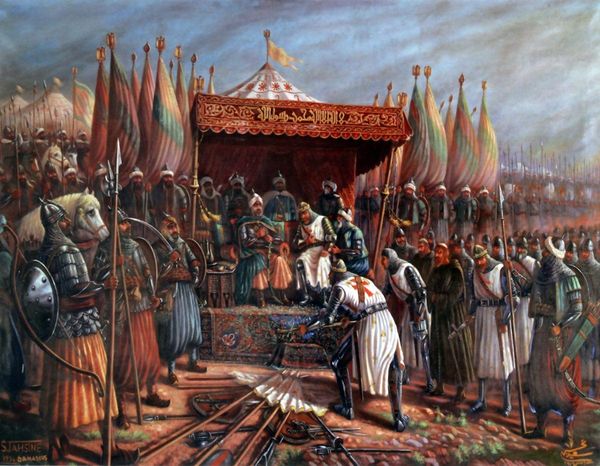 Modern interpretation of Saladin accepting the surrender of Guy of Lusignan