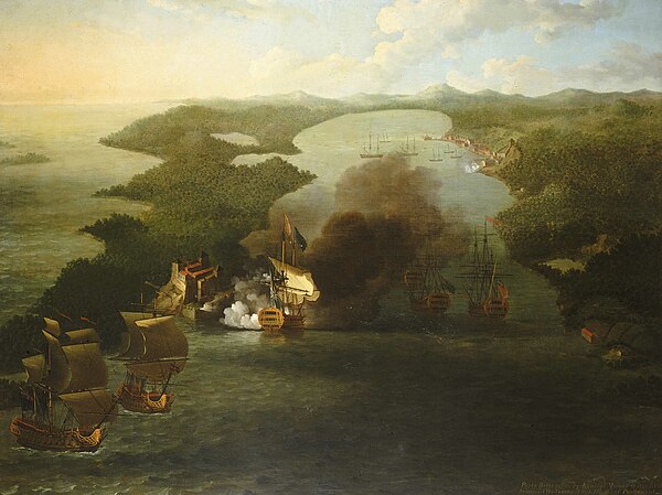 The bombardment of Porto Bello, by Samuel Scott