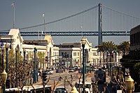 San Francisco – Oakland Bay Bridge as seen from walkway bridge to the Pier 39