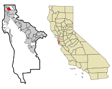 Oblast San Mateo v Kalifornii Incorporated a Unincorporated oblasti Colma Highlighted.svg