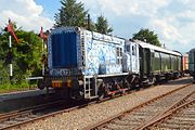 Locomotief NS 673 in bijzondere beschildering in het Spoorwegmuseum.