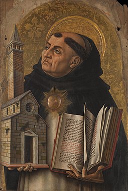 An altarpiece of Thomas Aquinas in Ascoli Piceno, Italy, by Carlo Crivelli (15th century) St-thomas-aquinas.jpg