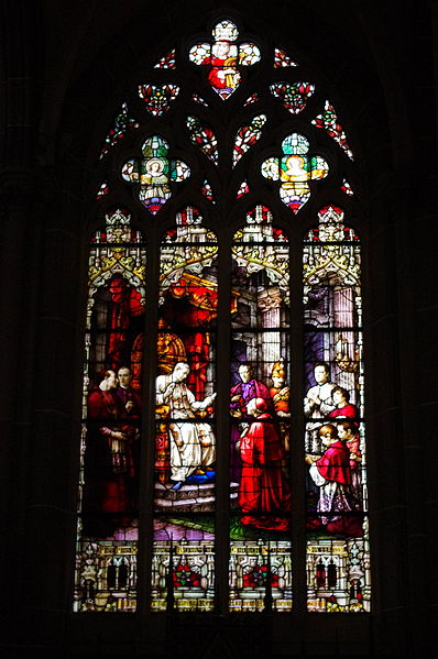 File:St. Mary's Cathedral Basilica of the Assumption (Covington, Kentucky), interior, stained glass, St. Pius X orders the reform of Church music.jpg