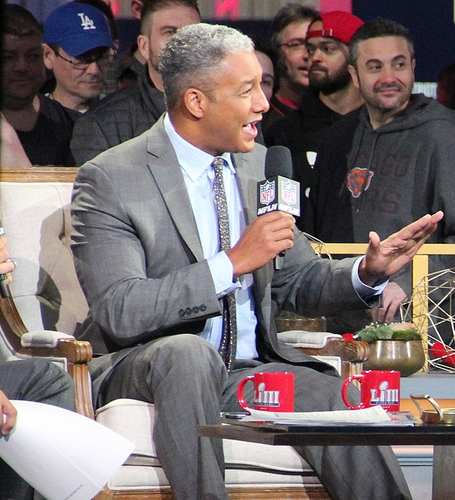 NFL Network reporter Steve Wyche works from the sideline before an