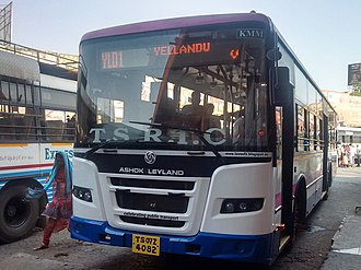 The Telangana State Road Transport Corporation (TSRTC) Bus TSRTC's JnNURM Metro Express bus in Khammam.jpg