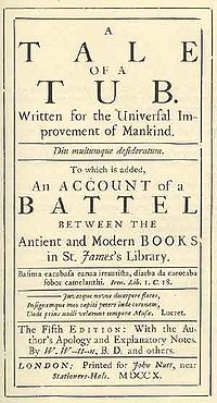 Title page of the fifth edition, 1710, with the added Notes and Apology for the &c. Tale-5th.jpg