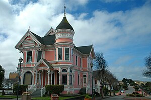 Milton Carson Home (aka the Pink Lady), a Queen Anne–style Victorian, completed in 1889, was a wedding gift to the eldest son of William Carson, owner of the stunning Carson Mansion located across the street.