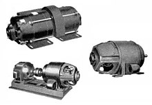 Three amplidynes, from a 1951 General Electric advertisement (not to same scale). (top left) 1 kW amplidyne motor-generator, (bottom left) 3 kW amplidyne motor-generator, (right) 5 kW amplidyne generator. Three GE amplidynes 1951.jpg