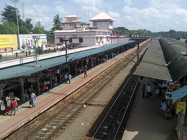 A view of Thrissur Railway Station in Thrissur City from the railway over bridge.